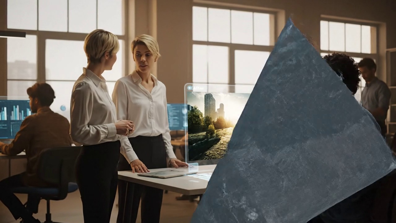 High-tech office with holographic data screens